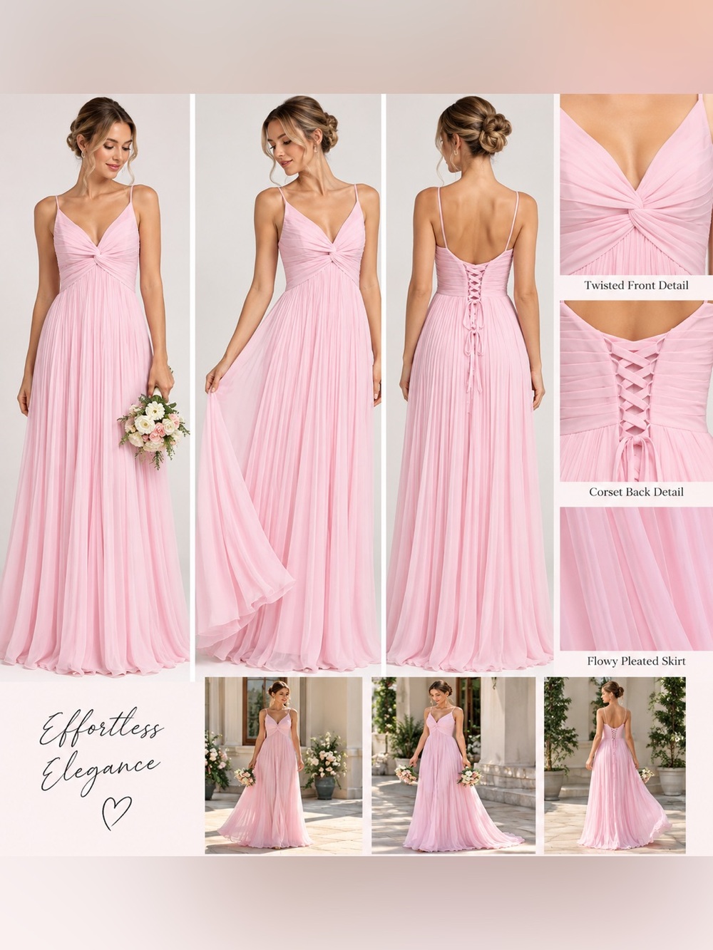 Wear Your Love Pink Pleated Corset Back Formal Maxi Dress Size 4 NWT